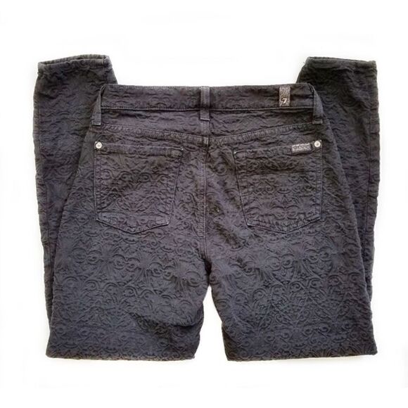 7 FOR ALL MANKIND CROPPED SKINNY BLACK ROYAL JACQUARD SIZE 27 - Picture 4 of 5